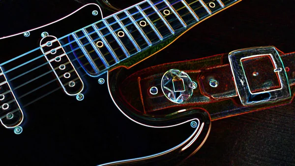 Closeup Guitarra Elétrica Luz Néon — Fotografia de Stock