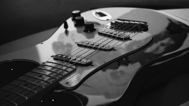    Elektro gitar kapanışı. siyah ve beyaz                            
