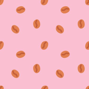Kahve çekirdekleriyle kusursuz desen. Kızarmış kahve pembe arka planda rastgele serpiştirilir.. 
