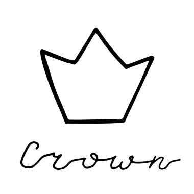 El yazması harflerle çizilmiş karalama tacı. Siyah darbeli basit vektör çizimi beyaz arkaplanda izole edildi.