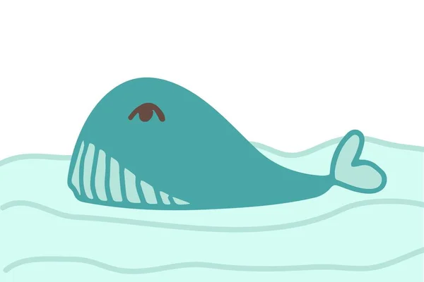 Desenho Mão Baleia Azul Bonita Desenho Oceano Design Ilustração Vetorial — Vetor de Stock