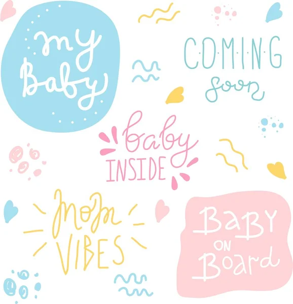 Pregnancy Announcements. My baby, Coming soon, baby inside. Lettering photography family overlay set. Baby photo album elements. — 스톡 벡터