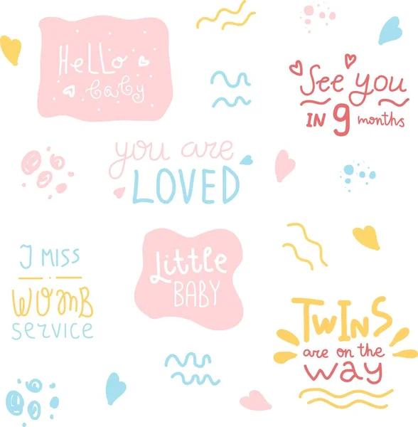 Pregnancy Announcements. you are loved, hello baby, i miss womb. Lettering photography family overlay set. Baby photo album elements. — Stockový vektor