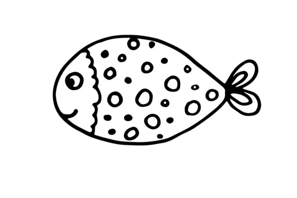 Doodle mão peixes desenhados. Peixes pretos sobre fundo branco. Enfeite criativo para capas, fundos, têxteis e decoração de interiores. — Vetor de Stock