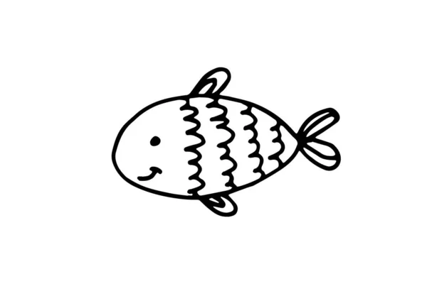 Doodle Mão Peixes Desenhados Peixes Pretos Sobre Fundo Branco Enfeite — Vetor de Stock