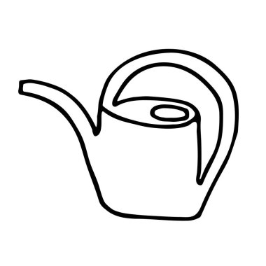 Uzun burunlu ve kavisli bir sapı olan el çizimi çocuk sulama kutusu. Siyah felç. Beyaz üzerine izole edilmiş vektör illüstrasyonu