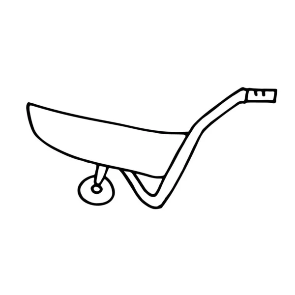 Wheelbarrow Doodle Style Gardening Theme Hand Drawn Vector Illustration Black — Stock Vector