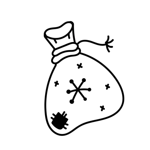 Hand Drawn Doodle Santa Claus Bag Snowflake Christmas Element — Stock Vector