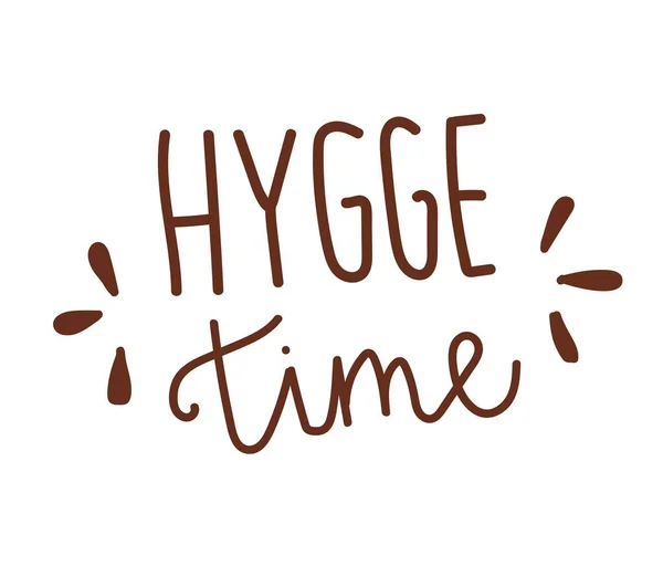 Handgezeichneter Cartoon Schriftzug Hygge Time Nette Lustige Vektorillustration Isoliert Auf — Stockvektor