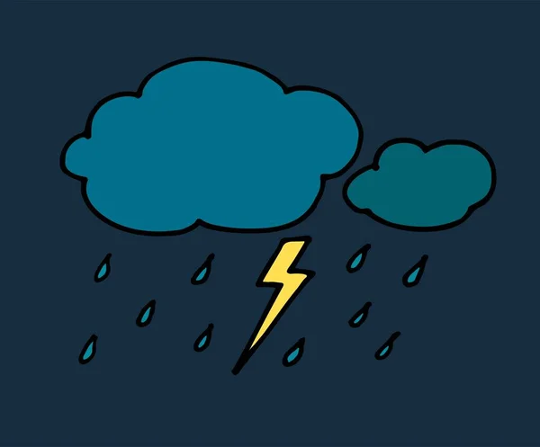 Színes Kézzel Rajzolt Doodle Esős Felhők Sárga Villám Kék Csepp — Stock Vector