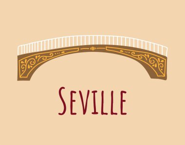 Sevilla Köprüsü 'nün çizgi film vektör yanılsaması renkli arkaplanda izole edildi.
