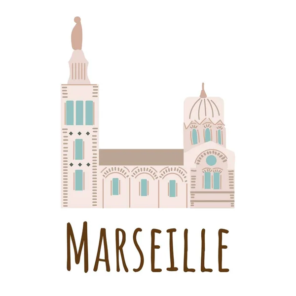 Ilustración vectorial de dibujos animados de La Catedral de Sainte-Marie-majeure en Marsella aislada sobre fondo blanco — Archivo Imágenes Vectoriales