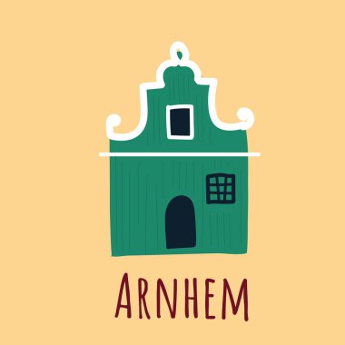 Hollanda 'dan gelen şirin bir yeşil ev Arnhem Hava Müzesi' ni açıyor. Renkli çizgi film vektör çizimi.