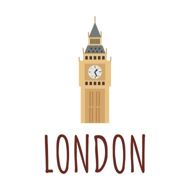 Londra, Big Ben Saat Kulesi 'nin simgesidir. Beyaz arkaplanda izole edilmiş renkli vektör çizimi. Londra Mektubu.