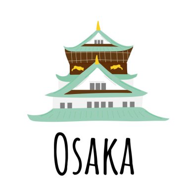 Osaka tapınağı. Yeşil ve beyaz madalyalar. Çin kültürü ve dini. El çizimi vektör çizimi beyaz arkaplanda izole edildi.