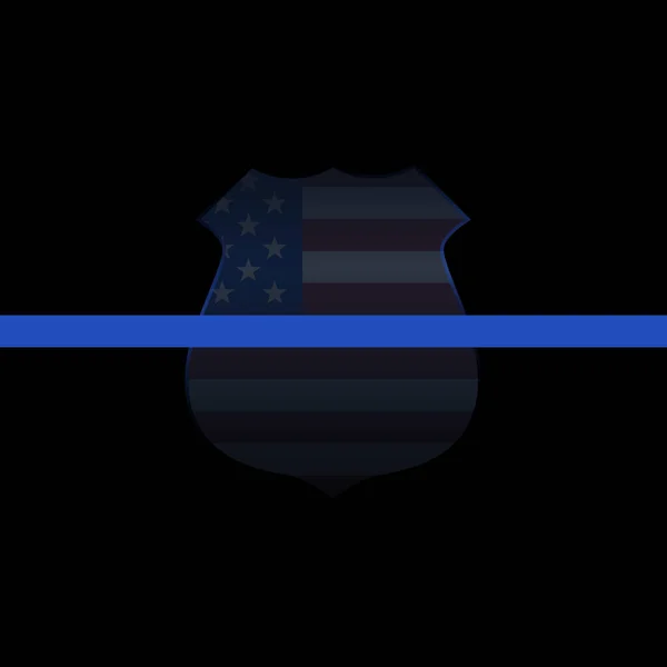 アメリカのフラグシルエットの警察バッジの背景に細い青い線 警察のシンボルだ アメリカの警察官 軍隊および軍の将校を尊重し尊重するサイン ベクトル Eps10 — ストックベクタ
