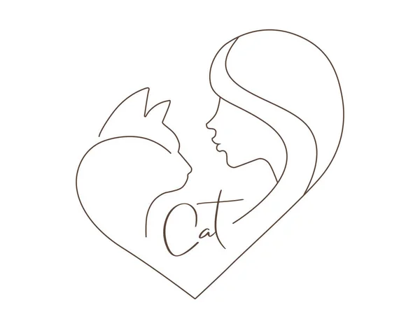 Amor Gatos Línea Arte Logo Ilustración Vectorial Aislada Sobre Fondo — Vector de stock