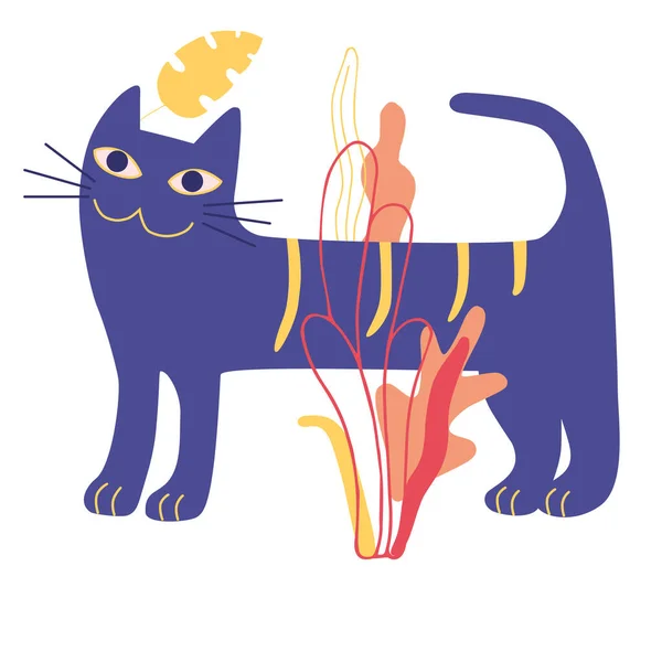 Lindo Gato Plano Ilustración Vectorial Dibujos Animados Aislada Sobre Fondo — Vector de stock