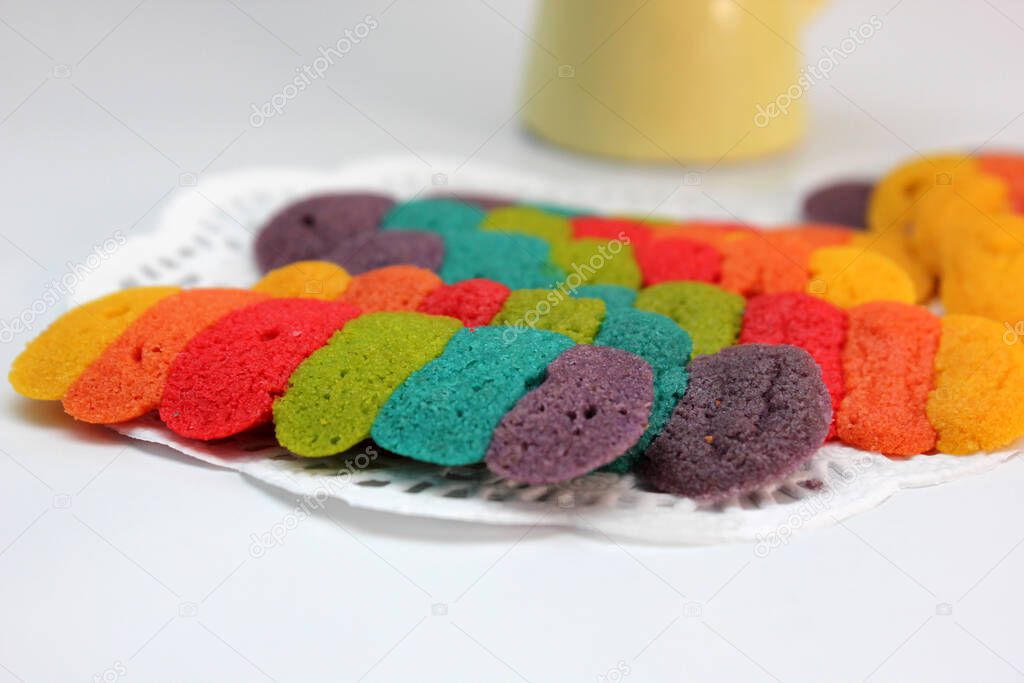 Biskut pelangi lidah kucing is a colorful biscuit that is popular 