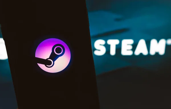 Λογότυπο εφαρμογής Steam στην οθόνη smartphone. — Φωτογραφία Αρχείου