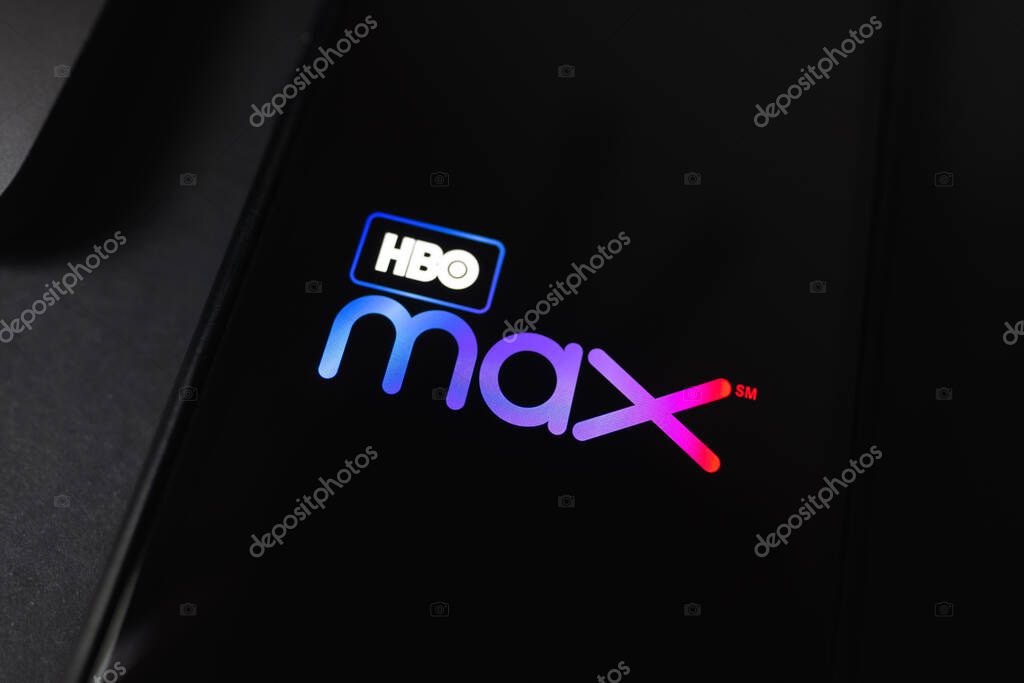 HBO max logo on smartphone screen. High quality photo.