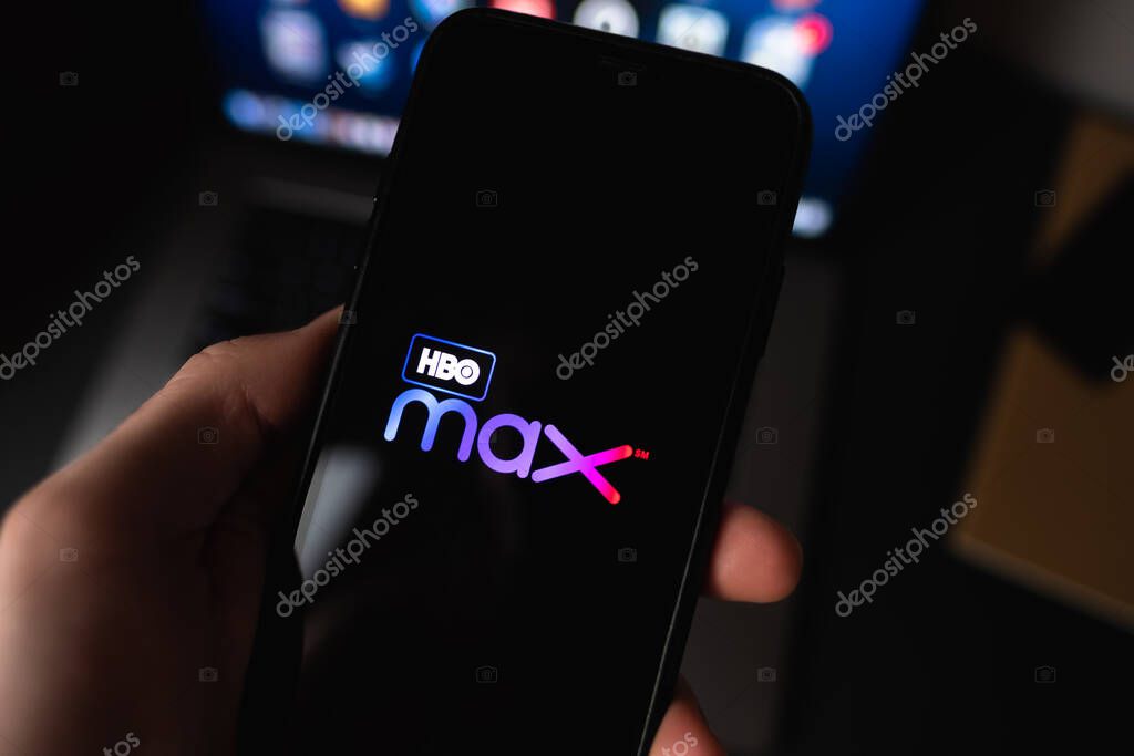 HBO max logo on smartphone screen. High quality photo.