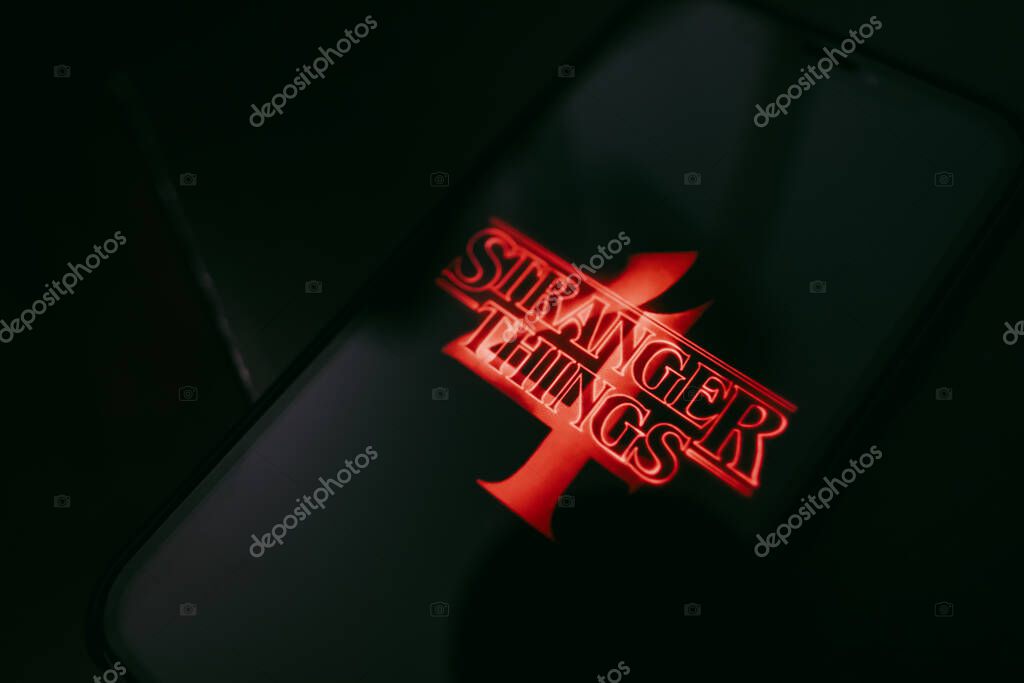 Stranger Things 4 from Netflix TV series Poster, the iPhone with shot of Stranger Things Season 4. High quality photo