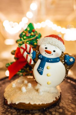 Noel kurabiyesi, kardan adam ve Noel ağacı. Yüksek kalite fotoğraf