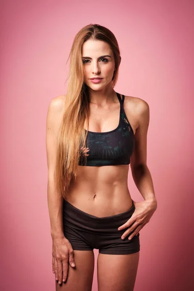 Sexy Skinny Bionda Fitness Ragazza Indossa Abiti Sportivi Con Capelli — Foto Stock