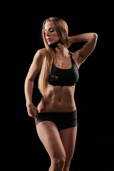 Sexy Skinny Bionda Fitness Ragazza Indossa Abiti Sportivi Con Capelli — Foto Stock