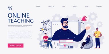 Web sitesi şablonu. Yazılım ağı, çevrimiçi eğitim, personel eğitimi, danışmanlık. Vektör illüstrasyonu.