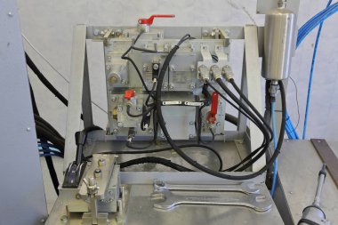 Moskova, Rusya - 11 Mayıs 2018: Derleme bir modern elektrikli tren Moskova fren Fabrikası'nda fren sistemi