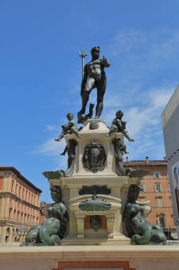 Bologna, İtalya - 19 Temmuz 2018: Ünlü Neptün Çeşmesi. Erken dönem çalışmaları hakkında 1567 tamamlandı heykeltıraş Giambologna, tarafından