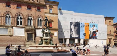 Bologna, İtalya - 19 Temmuz 2018: Ünlü Neptün Çeşmesi. Erken dönem çalışmaları hakkında 1567 tamamlandı heykeltıraş Giambologna, tarafından