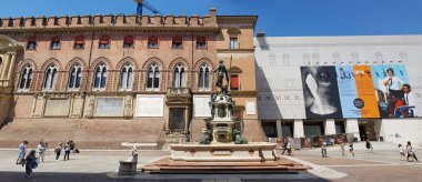 Bologna, İtalya - 19 Temmuz 2018: Ünlü Neptün Çeşmesi. Erken dönem çalışmaları hakkında 1567 tamamlandı heykeltıraş Giambologna, tarafından