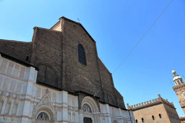 Bologna Itália Julho 2018 Fachada Basílica San Petronio Piazza Maggiore — Fotografia de Stock