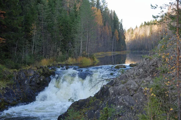 Malerischen Karelischen Wasserfall Kivach Herbst Russland — Stockfoto