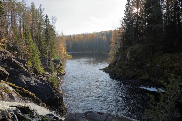 Malerischen Karelischen Wasserfall Kivach Herbst Russland — Stockfoto