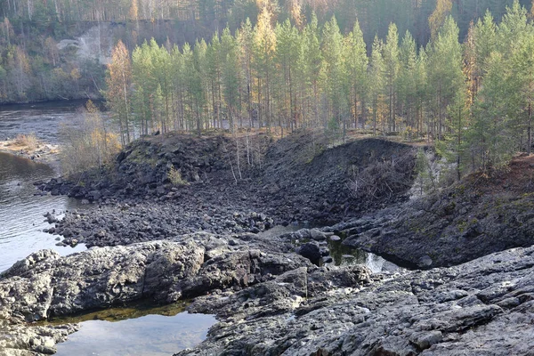 Malerischer Herbstwald Und Teich Des Karelischen Dorfes Girvas Russland — Stockfoto