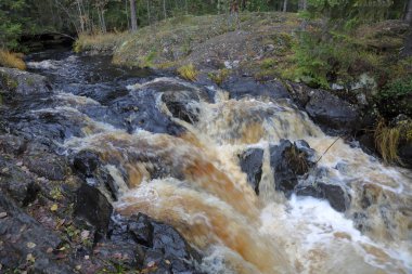 Doğal Karelya şelale Ahvenkoski Güz. Rusya