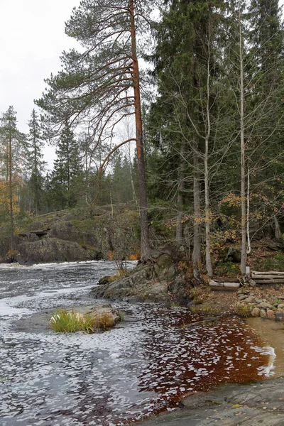 Карельский Водопад Ахвенкоски Осенью Россия — стоковое фото