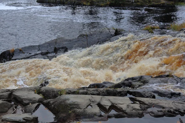 Der Malerische Karelische Wasserfall Ahvenkoski Herbst Russland — Stockfoto