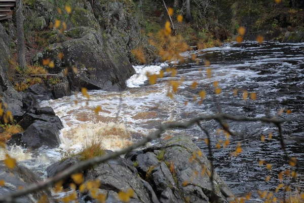 Der Malerische Karelische Wasserfall Ahvenkoski Herbst Russland — Stockfoto