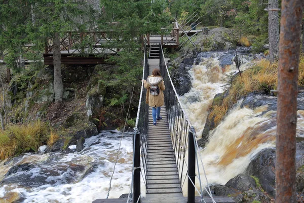 Der Malerische Karelische Wasserfall Ahvenkoski Herbst Russland — Stockfoto