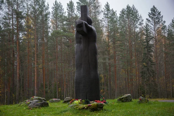 Karelia Russia October 2018 Cross Grief Memorial Dedicated Soviet Finnish — Stock Photo, Image