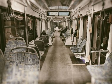 Moskova, Rusya - 20 Kasım 2018: İç yeni Rus tramvay Vityaz-M