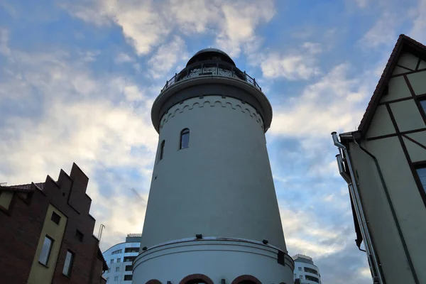 Kaliningrad Rússia Novembro 2018 Farol Branco Aterro Fish Village — Fotografia de Stock