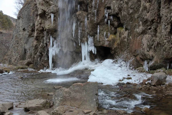 Malerische Honigwasserfälle Einem Schneelosen Winter Karachay Cherkessia Russland — Stockfoto