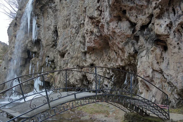 Cascades Panoramiques Miel Dans Hiver Sans Neige Karachay Tcherkessie Russie — Photo