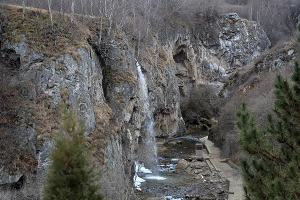 Cascades Panoramiques Miel Dans Hiver Sans Neige Karachay Tcherkessie Russie — Photo